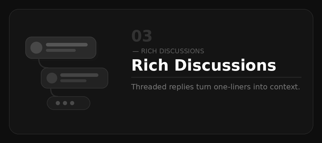 MonkFeed Rich Discussions β threaded replies and comments that turn feedback into conversations MonkFeed Rich Discussions β threaded replies and comments that turn feedback into conversations